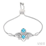 SILVER FLEUR DE LIS DIAMOND & GEMSTONE FLEUR DE LIS LARIAT BRACELET