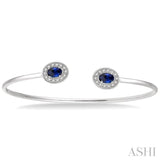 Stackable Oval Shape Gemstone & Halo Diamond Flexi Open Cuff Bangle