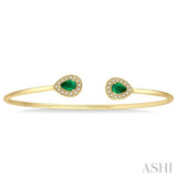 Stackable Pear Shape Gemstone & Halo Diamond Flexi Open Cuff Bangle