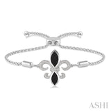 SILVER FLEUR DE LIS DIAMOND & GEMSTONE FLEUR DE LIS LARIAT BRACELET