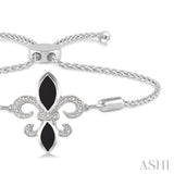 SILVER FLEUR DE LIS DIAMOND & GEMSTONE FLEUR DE LIS LARIAT BRACELET