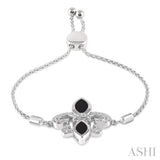 SILVER FLEUR DE LIS DIAMOND & GEMSTONE FLEUR DE LIS LARIAT BRACELET