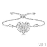 SILVER PUFF HEART SHAPE LARIAT DIAMOND BRACELET
