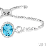OVAL SHAPE SILVER DIAMOND & GEMSTONE LARIAT BRACELET