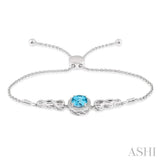 OVAL SHAPE SILVER DIAMOND & GEMSTONE LARIAT BRACELET