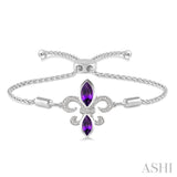 SILVER FLEUR DE LIS DIAMOND & GEMSTONE FLEUR DE LIS LARIAT BRACELET