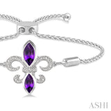 SILVER FLEUR DE LIS DIAMOND & GEMSTONE FLEUR DE LIS LARIAT BRACELET