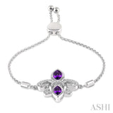 SILVER FLEUR DE LIS DIAMOND & GEMSTONE FLEUR DE LIS LARIAT BRACELET