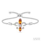 SILVER FLEUR DE LIS DIAMOND & GEMSTONE FLEUR DE LIS LARIAT BRACELET