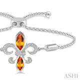 SILVER FLEUR DE LIS DIAMOND & GEMSTONE FLEUR DE LIS LARIAT BRACELET