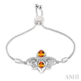 SILVER FLEUR DE LIS DIAMOND & GEMSTONE FLEUR DE LIS LARIAT BRACELET