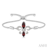 SILVER FLEUR DE LIS DIAMOND & GEMSTONE FLEUR DE LIS LARIAT BRACELET