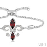 SILVER FLEUR DE LIS DIAMOND & GEMSTONE FLEUR DE LIS LARIAT BRACELET