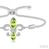 SILVER FLEUR DE LIS DIAMOND & GEMSTONE FLEUR DE LIS LARIAT BRACELET