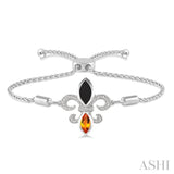 SILVER FLEUR DE LIS DIAMOND & GEMSTONE FLEUR DE LIS LARIAT BRACELET