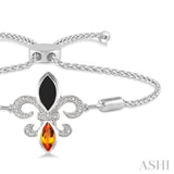 SILVER FLEUR DE LIS DIAMOND & GEMSTONE FLEUR DE LIS LARIAT BRACELET
