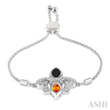 SILVER FLEUR DE LIS DIAMOND & GEMSTONE FLEUR DE LIS LARIAT BRACELET