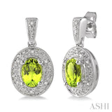 OVAL SHAPE SILVER GEMSTONE & DIAMOND EARRINGS