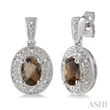 OVAL SHAPE SILVER GEMSTONE & DIAMOND EARRINGS