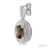 OVAL SHAPE SILVER GEMSTONE & DIAMOND EARRINGS