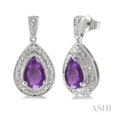 PEAR SHAPE SILVER GEMSTONE & DIAMOND EARRINGS