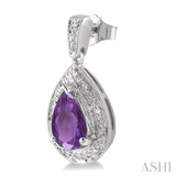 PEAR SHAPE SILVER GEMSTONE & DIAMOND EARRINGS