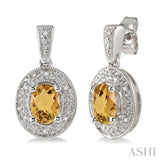 OVAL SHAPE SILVER GEMSTONE & DIAMOND EARRINGS
