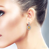 OVAL SHAPE SILVER GEMSTONE & DIAMOND EARRINGS