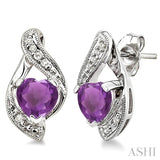 HEART SHAPE SILVER DIAMOND & GEMSTONE EARRINGS