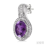OVAL SHAPE SILVER GEMSTONE & DIAMOND EARRINGS