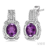 OVAL SHAPE SILVER GEMSTONE & DIAMOND EARRINGS