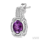 OVAL SHAPE SILVER GEMSTONE & DIAMOND EARRINGS