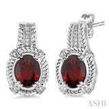 OVAL SHAPE SILVER GEMSTONE & DIAMOND EARRINGS