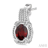 OVAL SHAPE SILVER GEMSTONE & DIAMOND EARRINGS