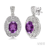 OVAL SHAPE SILVER GEMSTONE & DIAMOND EARRINGS
