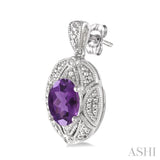 OVAL SHAPE SILVER GEMSTONE & DIAMOND EARRINGS