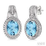 OVAL SHAPE SILVER GEMSTONE & DIAMOND EARRINGS