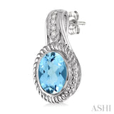 OVAL SHAPE SILVER GEMSTONE & DIAMOND EARRINGS