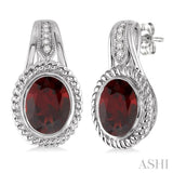 OVAL SHAPE SILVER GEMSTONE & DIAMOND EARRINGS