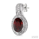 OVAL SHAPE SILVER GEMSTONE & DIAMOND EARRINGS