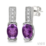 OVAL SHAPE SILVER GEMSTONE & DIAMOND EARRINGS