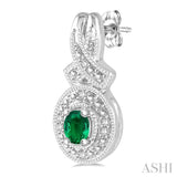 OVAL SHAPE SILVER GEMSTONE & DIAMOND EARRINGS