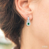OVAL SHAPE SILVER GEMSTONE & DIAMOND EARRINGS