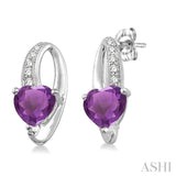 HEART SHAPE SILVER DIAMOND & GEMSTONE EARRINGS