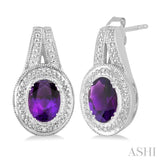 OVAL SHAPE SILVER GEMSTONE & DIAMOND EARRINGS