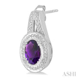 OVAL SHAPE SILVER GEMSTONE & DIAMOND EARRINGS