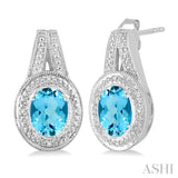 OVAL SHAPE SILVER GEMSTONE & DIAMOND EARRINGS
