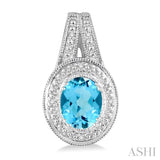 OVAL SHAPE SILVER GEMSTONE & DIAMOND EARRINGS