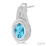 OVAL SHAPE SILVER GEMSTONE & DIAMOND EARRINGS