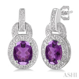 OVAL SHAPE SILVER GEMSTONE & DIAMOND EARRINGS